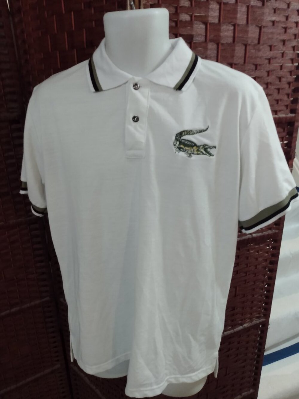 Mens Lacoste Polo Shirt Size 8 White Big Logo